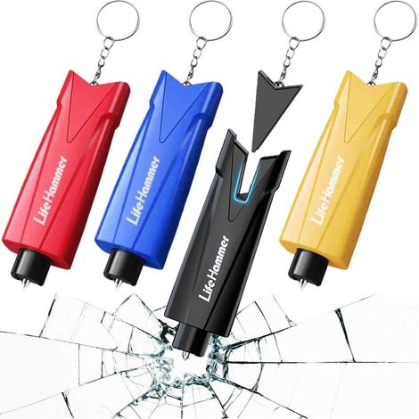 Brise Vitre Coupe Ceinture, 4 pièces Marteau de Sécurité de Voiture, 2 en 1 Briseur de Vitre de Voiture Portable et Coupe Ceinture Marteau de Sécurité pour Voiture Outil d'Évasion d'urgence (1/5)