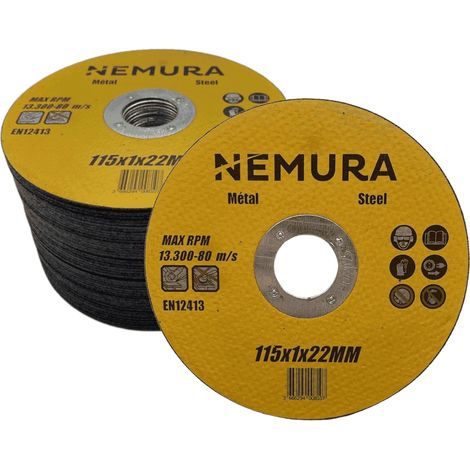 Nemura – Lot de 50 disques à tronçonner 115mm pour métal – Construction en acier robuste – Finition impeccable – 115 x 1.0 x 22.2mm