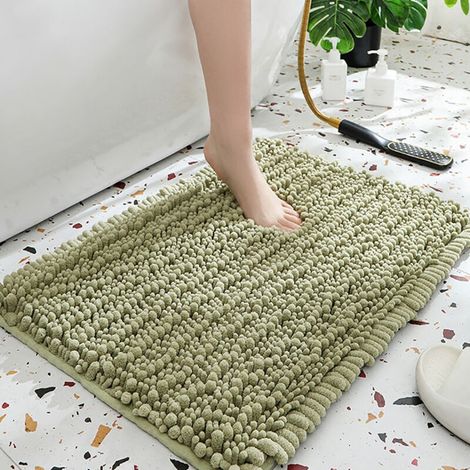 Tapis de Salle de Bain 40 x 60 cm en Chenille - Doux et Antidérapant, Lavable en Machine, en Microfibre Super Absorbante pour Baignoire, Douche - Couleur Gris