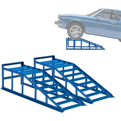Rampe élévatrice auto 2000 kg, plateforme de levage robuste pour entretien et vidange, angle d’accès plat 23°, hauteur réglable 27,5 cm, rampe professionnelle bleue