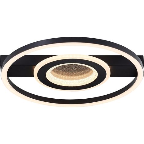 Plafonnier LED brillant Queens 37 x 37 cm, 2400 lm, 3000 K, effet pailleté, noir (1/5)