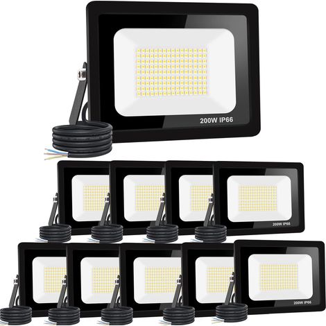 【10PCS】200W spot led extérieur 20000LM IP66 Imperméable Projecteur LED Exterieur Super Brillant Eclairage Extérieur Blanc froid(6000k) Sécurité spot led pour stades, usines, Parking, garage, jardin (1/5)