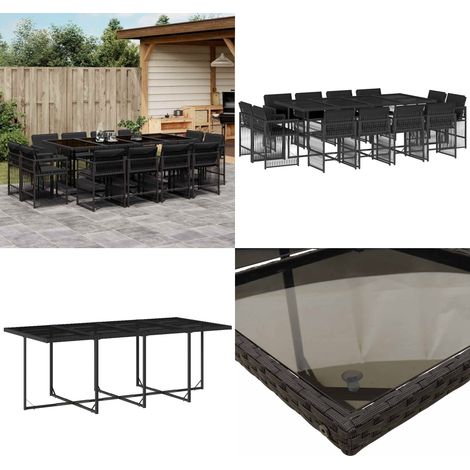 Set comedor de jardín con cojines 13 pzas ratán sintético negro - Sillas de jardín - Cojines para sillas