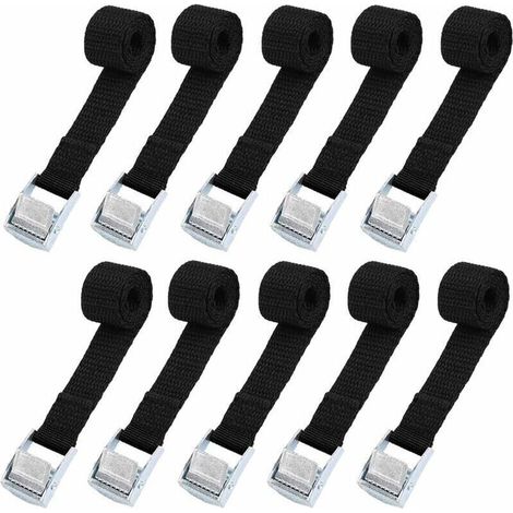 Kit di fissaggio con 10 cinghie di ancoraggio da 39 cm per portapacchi di moto/auto/bici, carico massimo 500 kg - Nero, (1/4)
