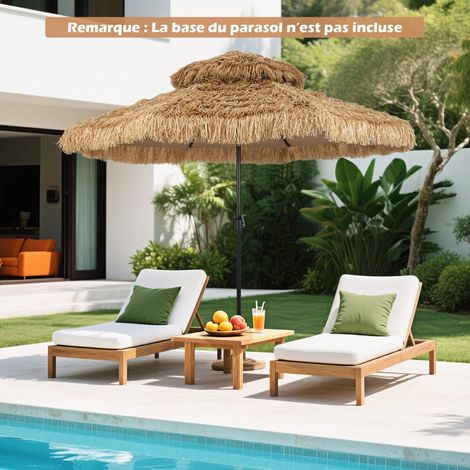 Parasol de plage tiki naturel en paille PE 299 cm avec double étage, manivelle et inclinaison pour jardin, terrasse et plage (1/5)