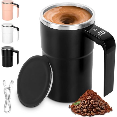 Tasse à Mélanger Automatique, 380 ml Tasse à Café Magnétique Automatique, Tass Cafe à Agitation Automatiqu en Acier Inoxydable avec Affichage de la Température pour Bureau, Maison et Voyages (1/5)