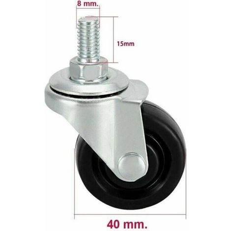 Roues En Caoutchouc - Diamètre 40 mm - Tige Filetée M8 - Pour Chariots Et Supports - Lot De 4 (1/4)
