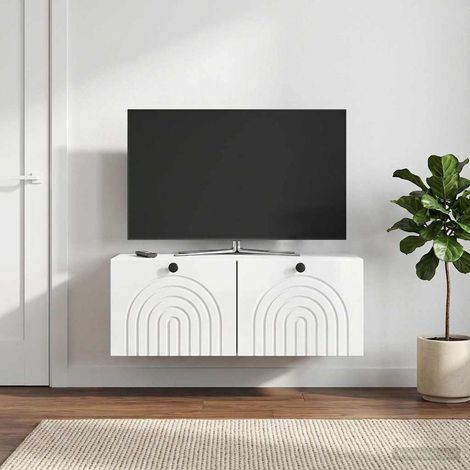 Wandmontierter TV-Schrank Hochglanz Weiß 78,5 x 41 x 30 cm (1/5)