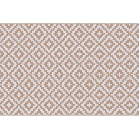 Outsunny Tapis extérieur Style Graphique - Tapis réversible 2 Motifs - dim. 2,74L x 1,82l m - PP Haute densité 310 g/m² Blanc Beige (1/5)