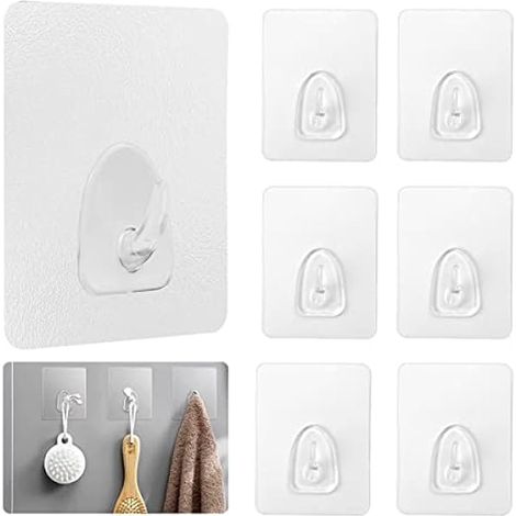 Magische Haken QVC, 6 Stück Selbstklebende Haken Transparent Magischer Haken Wunderhaken Transparent Hook Klebehaken Wiederverwendbar, für Küche, Bad, Türwand, Handtuch, Kleidung, Max 10Kg (6×8Cm) (1/5)
