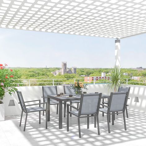 Gartenmöbel-Set mit stapelbaren Stühlen und Stahlgestell für Terrasse und Balkon, hellgrau