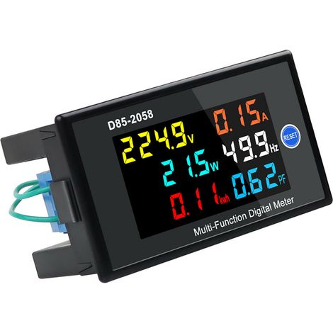 Compteur numérique monophasé multifonction avec affichage LCD, mesure de la tension, du courant et de la puissance alternatifs, de la fréquence et du facteur d'énergie électrique (1/5)