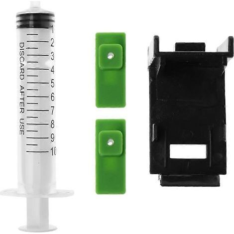 Kit d'aspiration d'encre pour imprimante 3 en 1 : clip pour cartouche de recharge d'encre. 2 tampons en caoutchouc et seringue. compatible HP 60/61 et Canon. (1/5)