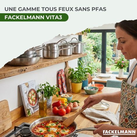 Set poêles à Frire 20 26 cm, Casseroles 14 16 et 18 cm, Faitouts 20 24 cm inox 18/10 Triply Fackelmann Vita3 (1/5)