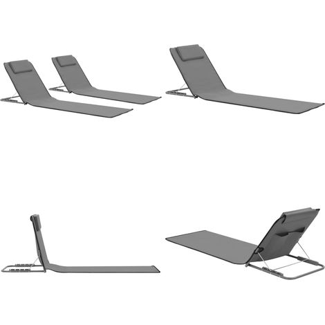 Klappbare Strandmatte 2 Stk. Stahl und Stoff Grau - Strandmatte - Campingmatte (1/5)