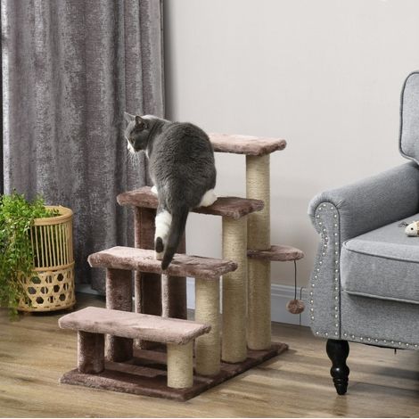 Kratzbaum mit Haustiertreppe, 4-stufig, 60 x 40 x 64 cm, Juteseil, Braun OKMYHOME (1/5)