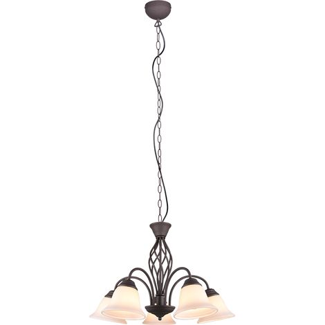 Lampadario Sospensione Rustica 5 Luci Ruggine Coppe Vetro Bianco Trio Lighting (1/5)