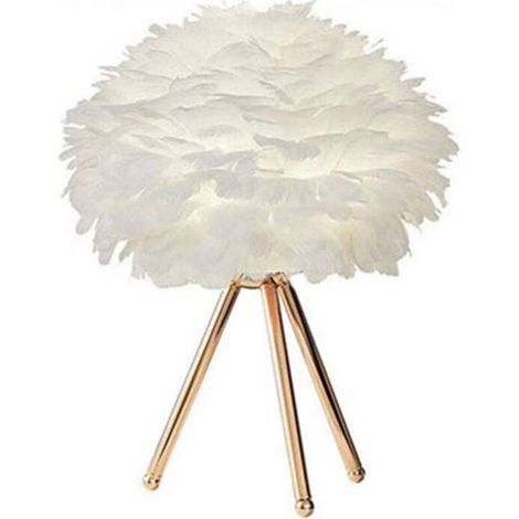 Lámpara de mesa LED de plumas con pulsador, luz decorativa regulable, dorada, para escritorio o cama, luz de noche, enchufe UE, tipo UE 1, triangular