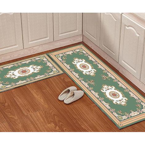 (green)2pcs Crystal Velvet Non-slip Kitchen Floor Mat, Waterproof And Oil-proof, Can Be Scrubbed (1/3)