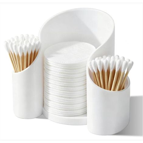3 en 1 Distributeur Coton Demaquillant, Rond pour Cotons Tiges pour Make up Entferner Pads,Wattestäbchen, Chambre à Coucher Organisateur de Coiffeuse (1/5)
