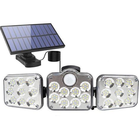 Projecteur solaire à 3 têtes avec détecteur de mouvement pour jardin extérieur, mur, sécurité, angle d'éclairage large de 270°, idéal pour cour, garage, terrasse, porche. (1/5)