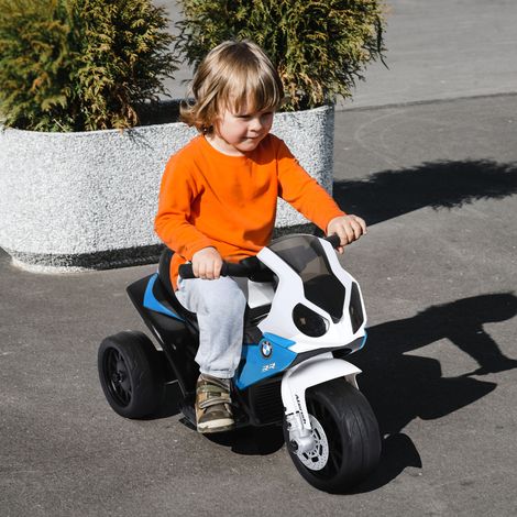 Moto électrique adapté pour enfants 3 roues 6V 2,5 Km h effets lumineux et sonores charge max. 20 kilogrammes bleu (1/4)