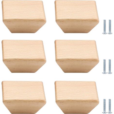 Pièces Bouton De Tiroir En Bois Carré 40mm Poignée De Commode Convient Pour Chambre D'Enfant Cuisine Armoire Penderie(Hêtre) (1/5)
