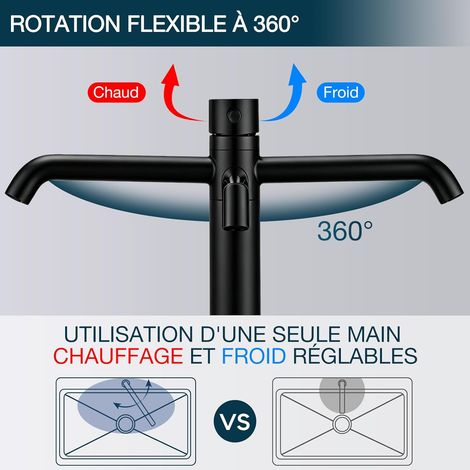 Version noire du robinet inox pivotant – Hauteur 204 mm, finition mate – Eau chaude/froide, pour vasque moderne (1/5)