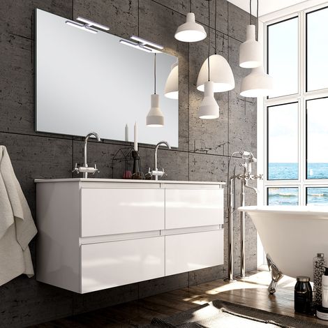 Meuble de salle de bain 140cm double vasque - 4 tiroirs - blanc - BALEA