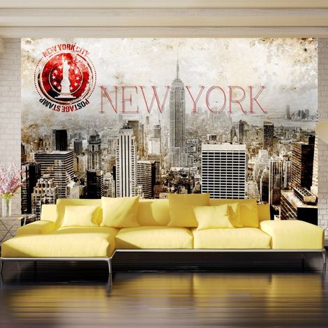 Papier peint timbre de l'âge de la poste de new york - 200 x 140 cm (1/4)