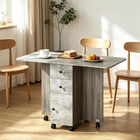 Mesa plegable 120x60x76,5 cm en panel de partículas gris, ahorro de espacio – MEUBLIV (1/5)