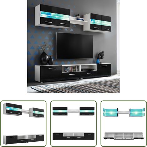 TV-Schrank - TV-Wohnwand-Set 5-tlg. LED-Leuchten Hochglanz-Schwarz (1/5)