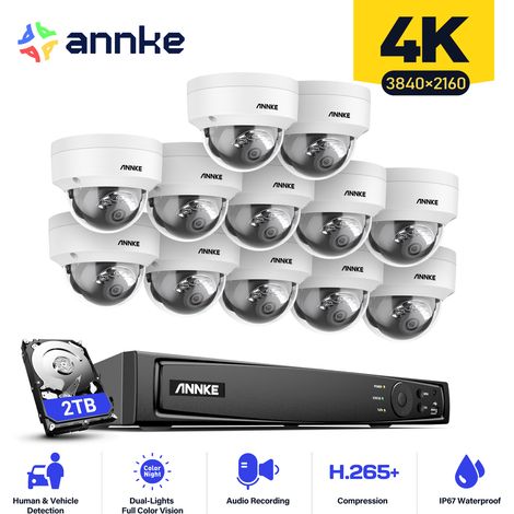 ANNKE 12×Dome Cameras 4K Outdoor PoE Security System with 16 Channel PoE NVR,24/7 Surveillance Recording EXIR 2.0 Night Vision - 2TB HDD (1/5)