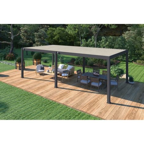Pergola Bioclimatique motorisée Ombréa 4x8M autoportante – Anthracite et Blanc (1/5)