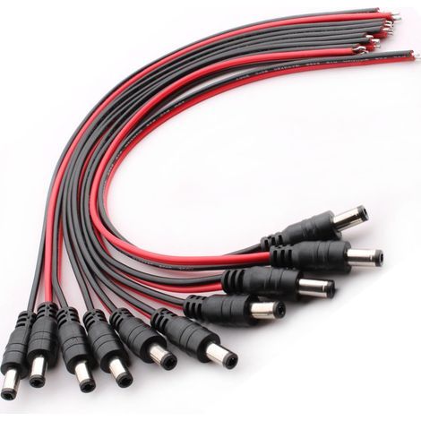 10 cavi pigtail di alimentazione CC da 5,5 x 2,5 mm, connettore di alimentazione CC 18AWG 12V 5A per telecamera di videosorveglianza CCTV, cavo per striscia LED, connettore CC (1/5)
