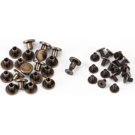 20 vis, écrous, clous et rivets à tête plate en cuivre et laiton avec capuchon en cuir (6,5 mm) (1/5)