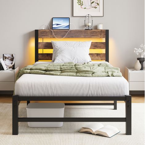 Letto singolo con LED e USB metallo legno 90x200 OKMYHOME (1/5)