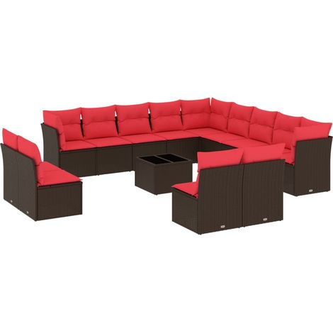 Maison Exclusive - Set Divani da Giardino 14 pz con Cuscini Marrone in Polyrattan (1/5)