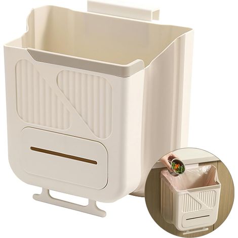 Poubelle de cuisine murale 7 L, pliable, sans couvercle, blanc crème (1/5)