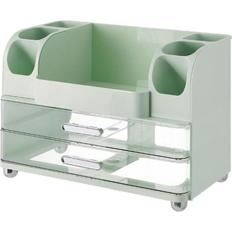 Organisateur de Maquillage, Rangement Cosmétique de Grande capacité à 3 Couches avec 2 Tiroirs et 6 Compartiments pour Comptoir de Salle de Bain, vanité, Bureau, Soins de la (GREEN) (1/5)