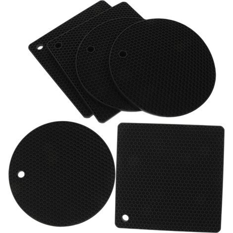 6 dessous de plat en silicone, noir, antidérapants (1/5)