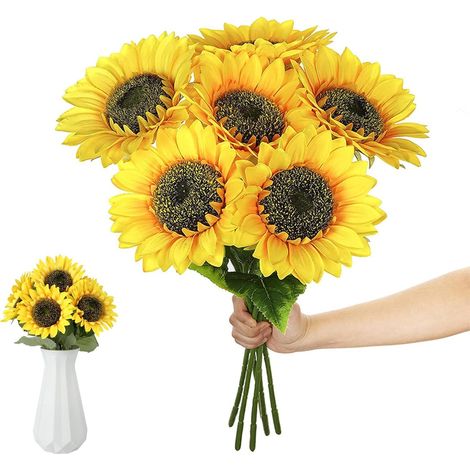 girasoles artificiales, decoración de mesa de 45 cm, flores artificiales para decoración otoñal para bodas, fiestas, salas de estar o decoración de mesas. (1/5)