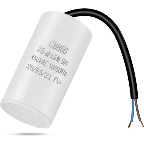 CBB60 Condensateur de Démarrage, 450v 25μF 50/60HZ Condensateur de Moteur, Condensateurs Microfarad avec fil pour Pompe Piscine Climatiseur Moteur (1/5)