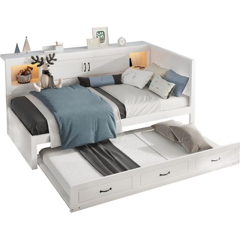 CAIziLit canapé 90x200 cm, LED, rangement latéral, gigogne, USB, sans matelas (1/5)