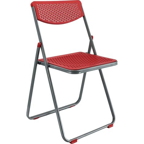 SEDIA PIEGHEVOLE SMARTY SALVASPAZIO METALLO E POLIPROPILENE RICHIUDIBILE SLIM PORTATILE Rosso / Grigio (1/3)