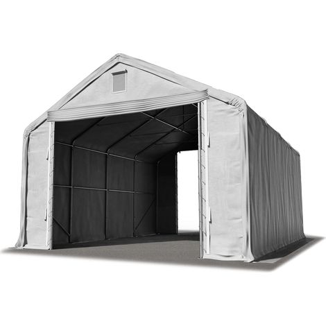 Lagerhalle Lagerzelt 6 x 12 m / Seitenhöhe 3m in grau Industriezelt mit feuersicherer PRIMEtex PVC Plane 2300 N