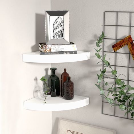 Étagères d'angle flottantes 2 pcs-Étagère murale-Étagère Suspendue blanc 25x25x3,8 cm MDF 698585 (1/5)