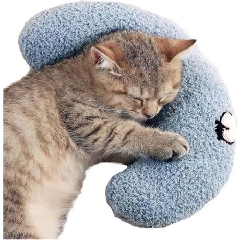 Coussin de valériane pour chat - Coussin doux et moelleux - En forme de U - Idéal pour dormir - Bleu (1/4)