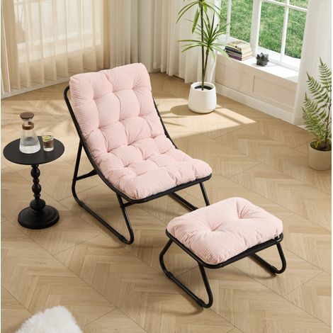 Tumbona con reposapiés y cojín, en acero, estilo moderno, rosa (1/5)