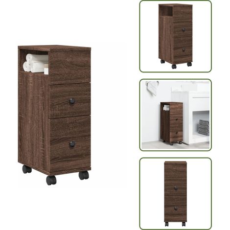 Eichenfarbe - vidaXL Badschrank Schmal mit Rollen Eichen-Optik Holzwerkstoff - Schrank für Bad (1/5)